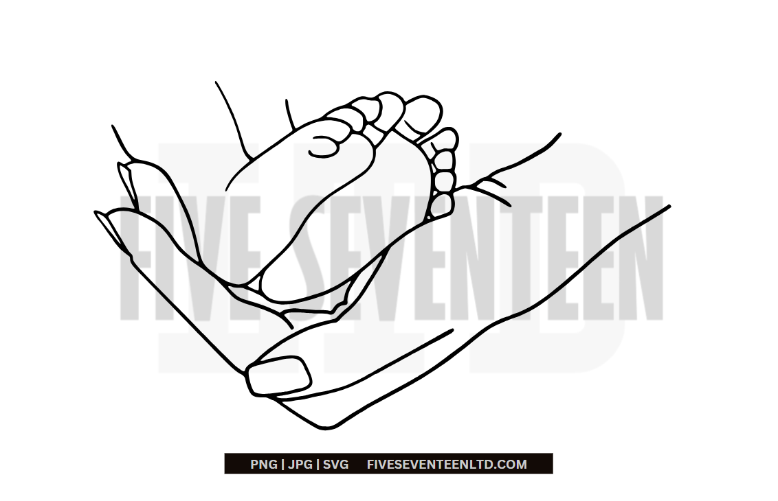 Family Design Collection | Outline | Newborn Baby Foot in Mother's Hand