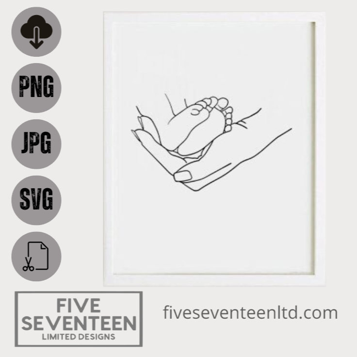 Family Design Collection | Outline | Newborn Baby Foot in Mother's Hand