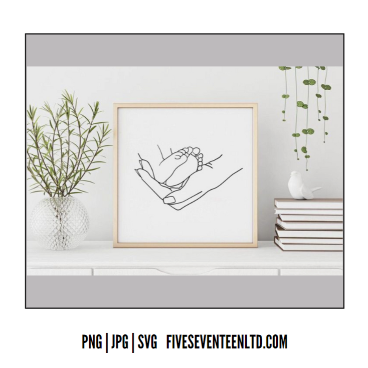 Family Design Collection | Outline | Newborn Baby Foot in Mother's Hand