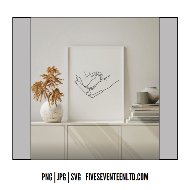 Family Design Collection | Outline | Newborn Baby Foot in Mother's Hand