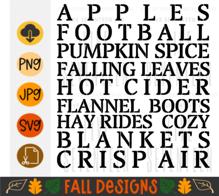 Fall & Winter Design Collection | Fall Design Collection | Apples, Football, Pumpkin Spice, Falling Leaves, Hot Cider, Flannel Boots, Hay Rides, Cozy Blankets, Crisp Air