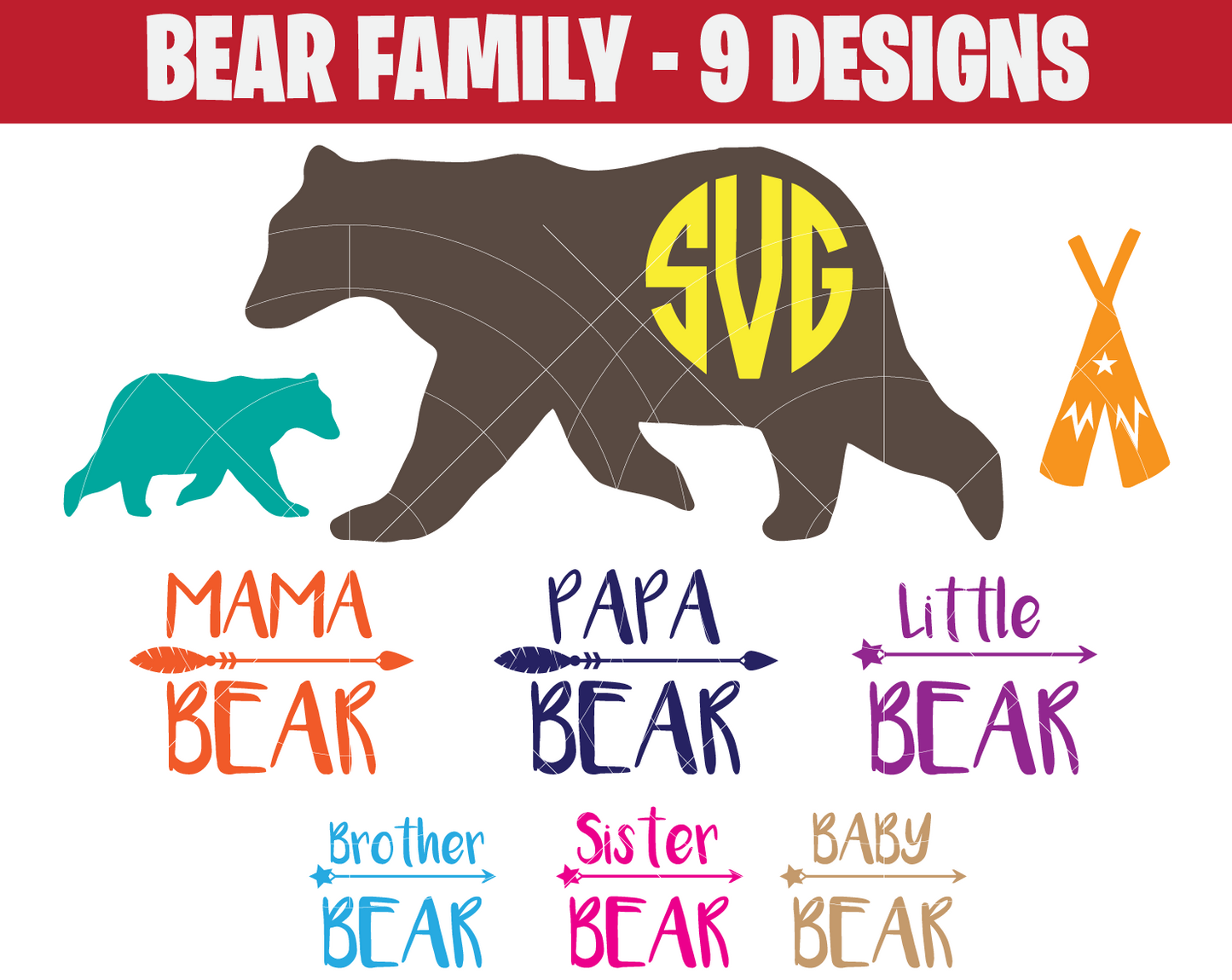 Bundle Design Collection | Bear Family Customizable Bundle | 09 Designs