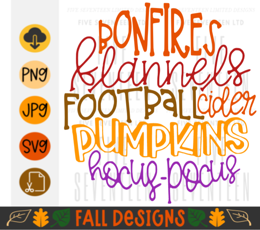 Fall & Winter Design Collection | Fall Design Collection | Bonfires, Flannels, Football, Cider, Pumpkins, Hocus Pocus