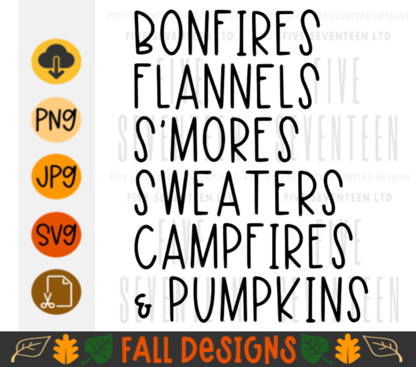 Fall & Winter Design Collection | Fall Design Collection | Bonfires, Flannels, S'mores, Sweaters, Campfires, & Pumpkins