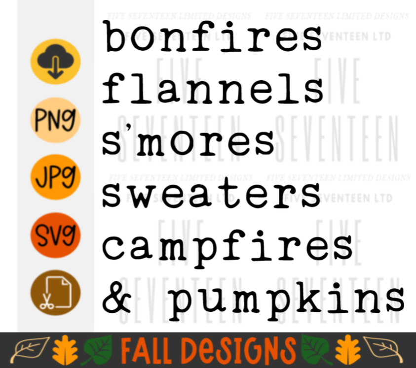 Fall & Winter Design Collection | Fall Design Collection | Bonfires, Flannels, S'mores, Sweaters, Campfires, & Pumpkins