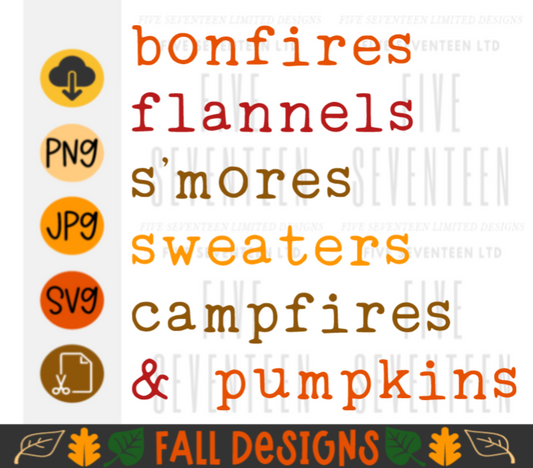 Fall & Winter Design Collection | Fall Design Collection | Bonfires, Flannels, S'mores, Sweaters, Campfires, & Pumpkins