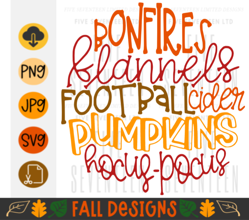 Fall & Winter Design Collection | Fall Design Collection | Bonfires, Flannels, Football, Cider, Pumpkins, Hocus Pocus