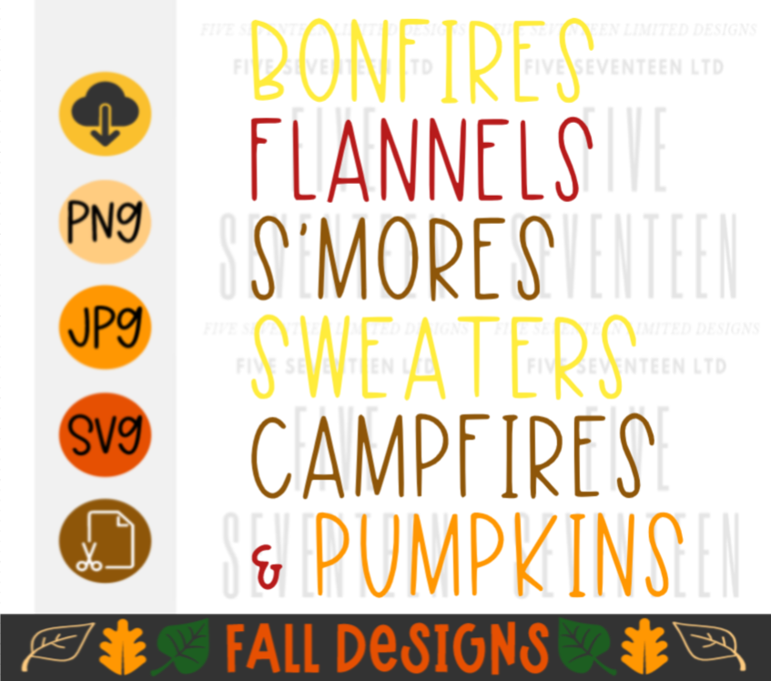 Fall & Winter Design Collection | Fall Design Collection | Bonfires, Flannels, S'mores, Sweaters, Campfires, & Pumpkins