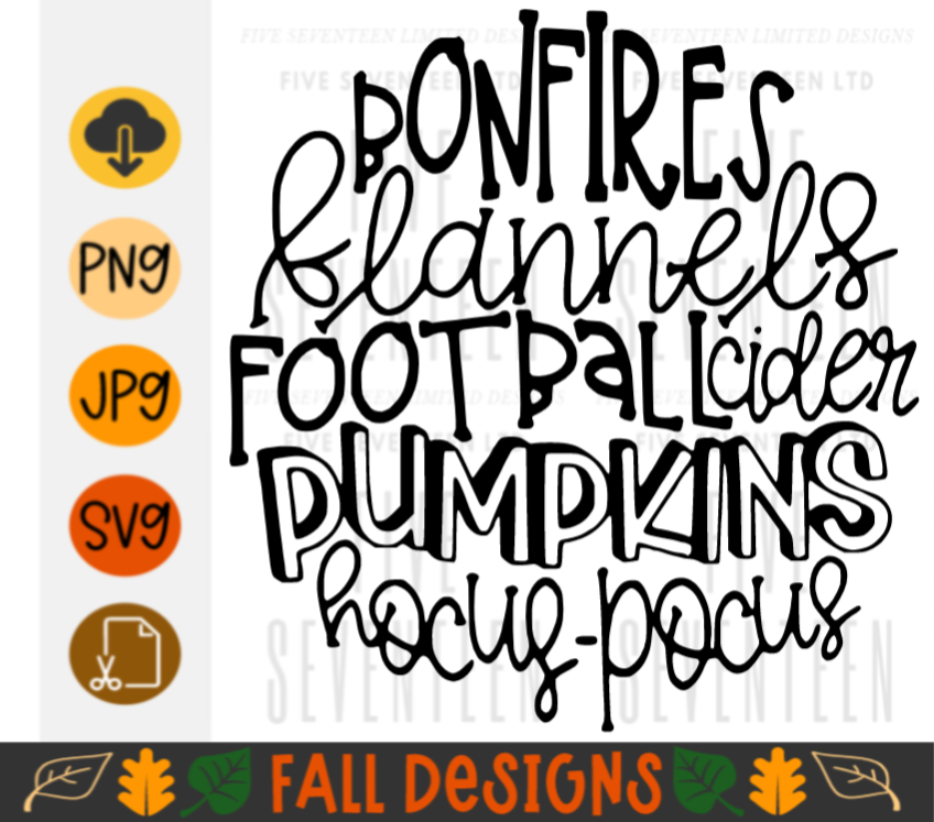 Fall & Winter Design Collection | Fall Design Collection | Bonfires, Flannels, Football, Cider, Pumpkins, Hocus Pocus